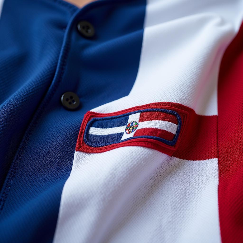 Close-up of the Dominican Republic WBC Jersey, showcasing its vibrant colors and detailed stitching.