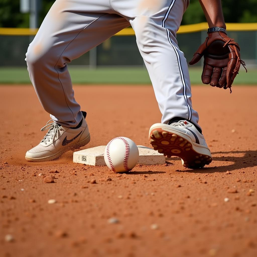 Dry Infield Baseball Action: Fielding and Base Running