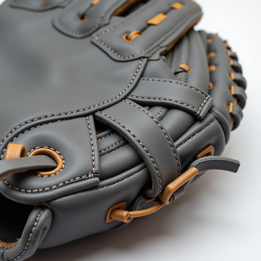 Close-up view of an East Coast Gray baseball glove showing the detailed stitching and high-quality leather