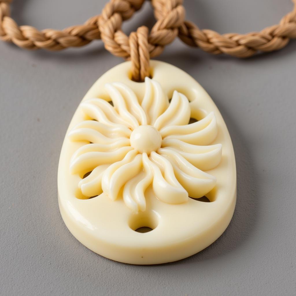 Ecuadorian Tagua Nut Necklace - Close-up of a beautifully carved tagua nut pendant on a necklace, showcasing the intricate details and natural beauty of the vegetable ivory.