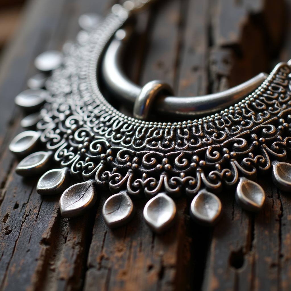 Intricate Ecuadorian Silver Filigree Necklace - Displaying the delicate craftsmanship and detailed design of a traditional silver filigree necklace from Ecuador.