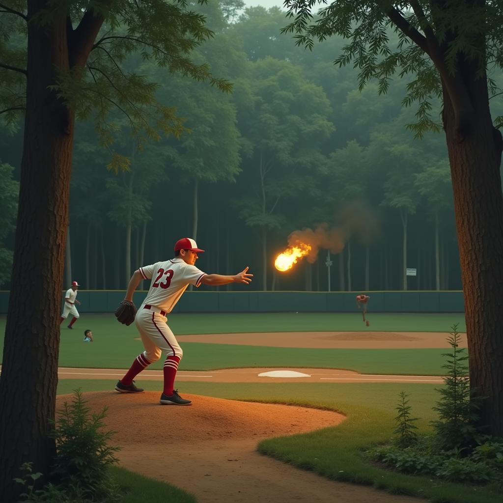 Elf baseball pitcher throwing a fireball