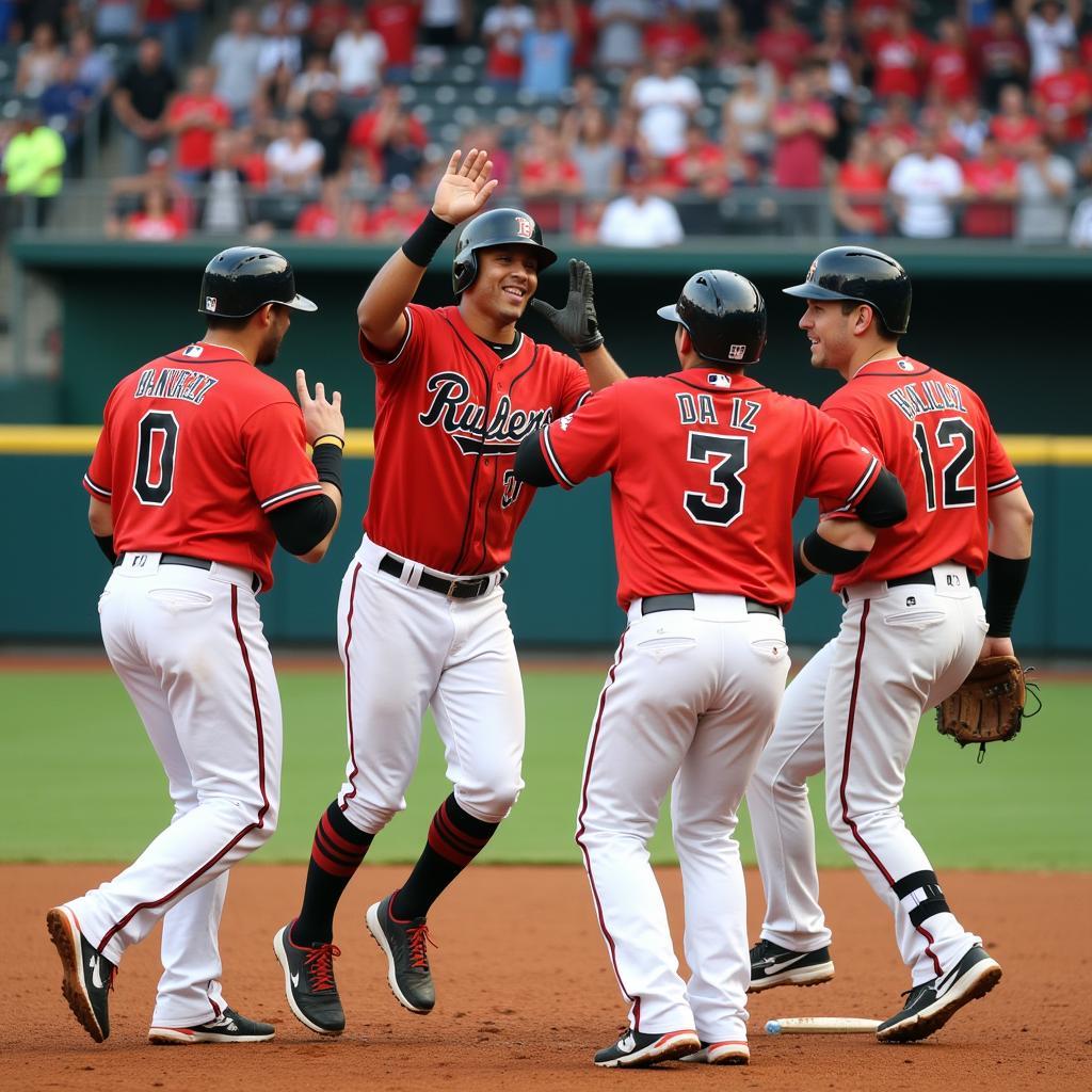 Elly De La Cruz Celebrating a Successful Double Play