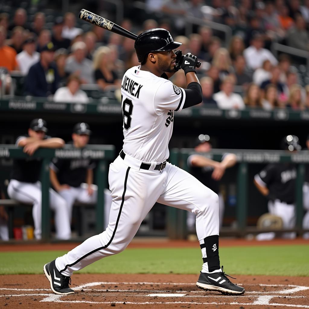 Eloy Jimenez swinging the bat for the Chicago White Sox.