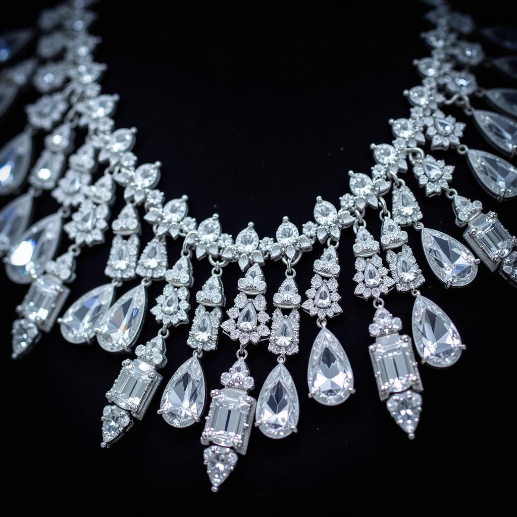 Close-up view of the Emmanuel Rivera Diamond Necklace showcasing the intricate diamond setting and the brilliance of the stones.