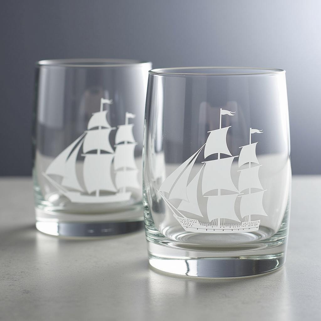 Etched Nautical Tumblers with Sailing Ship Design