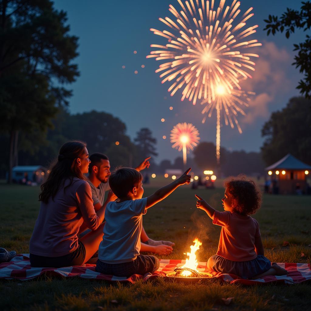 Families watching the Cherokee High School fireworks together