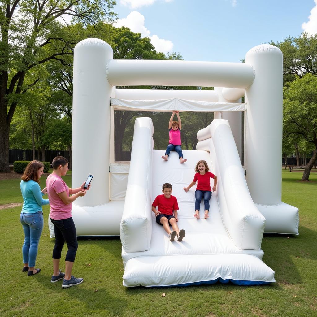 Family Enjoying a White Bounce House in a San Antonio Park