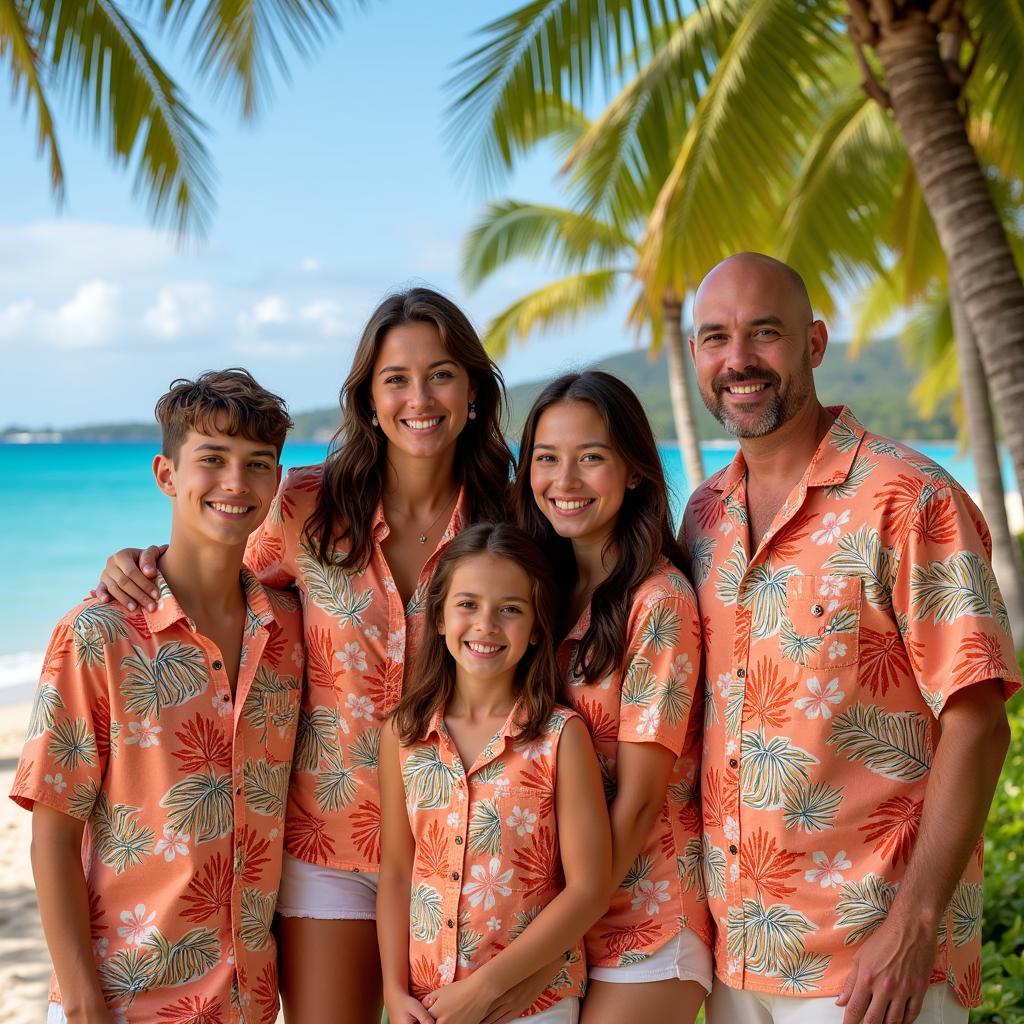 Family Photo in Matching Hawaiian Shirts