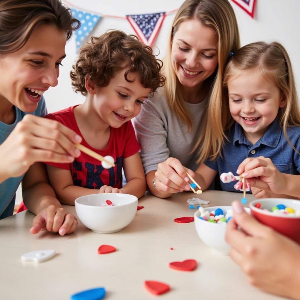 Family Playing 4th of July Minute to Win It Games