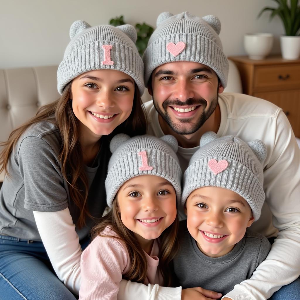 Family Wearing Family First Beanies