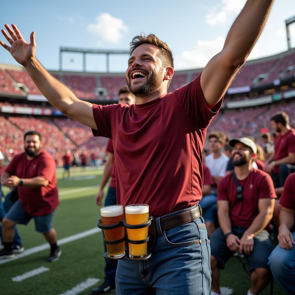 Fan Enjoying Beer with a Belt