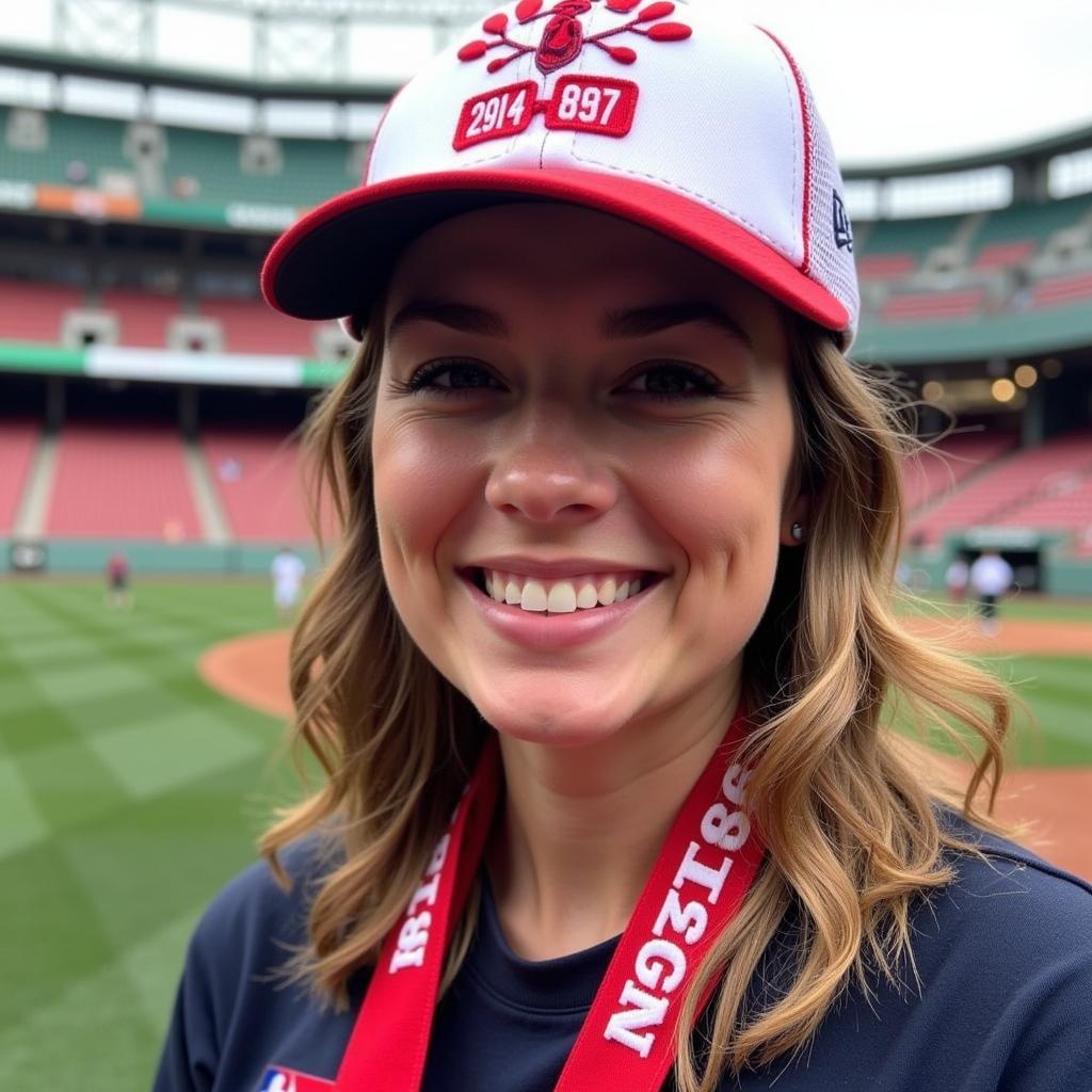 Fan Wearing a Personalized Red Sox Hat