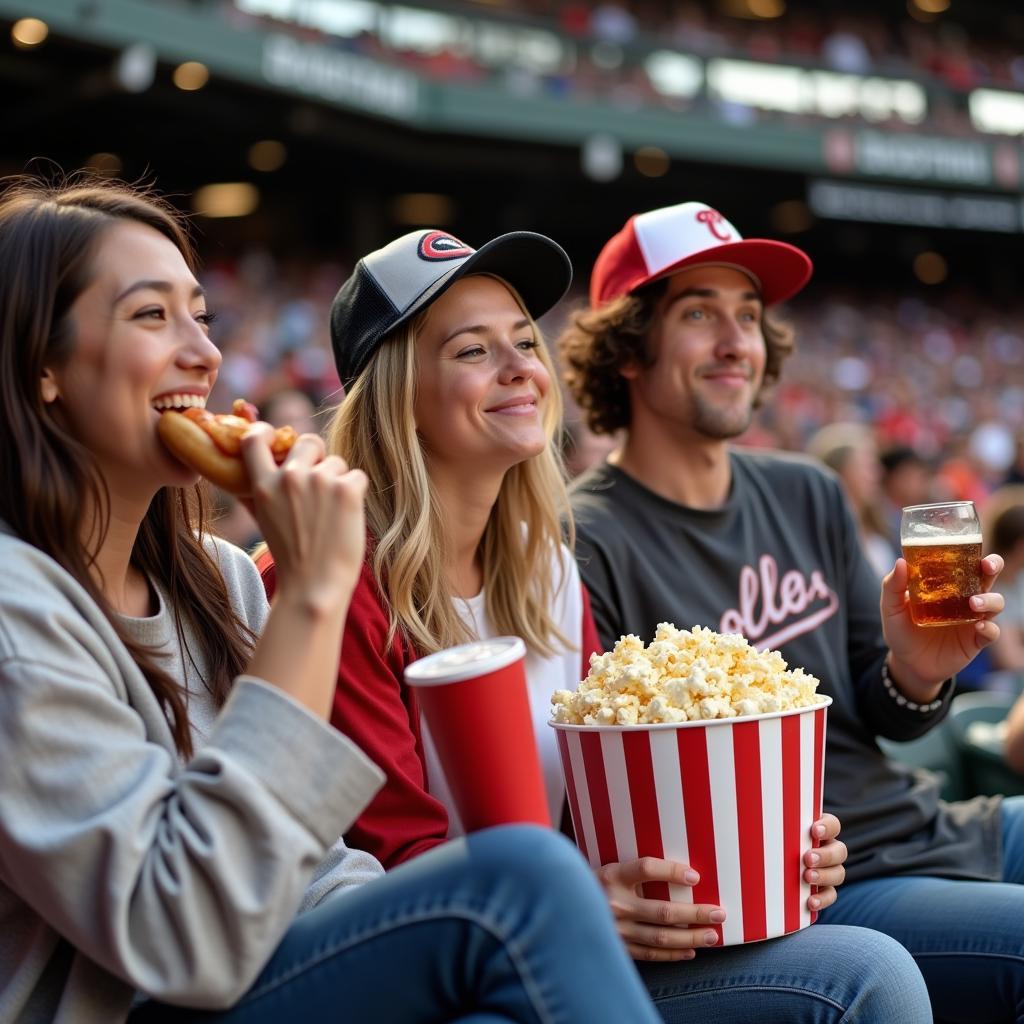 Fans Enjoying Snacks at a Baseball Game