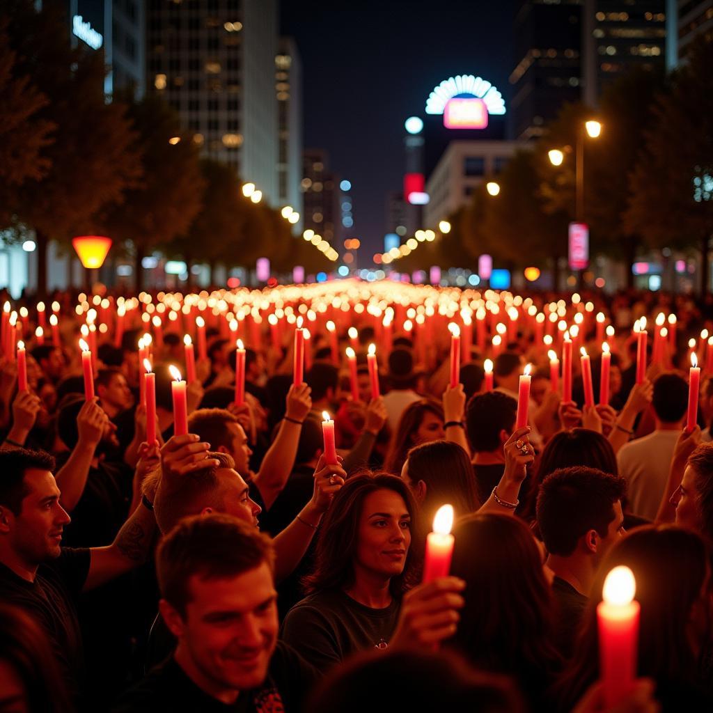 Fans holding Altuve candles during Astros parade