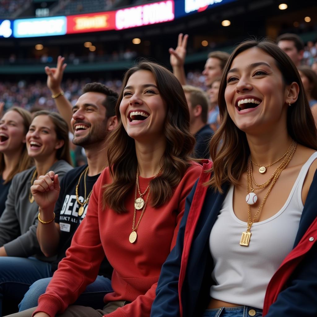 Fans wearing baseball gold chains