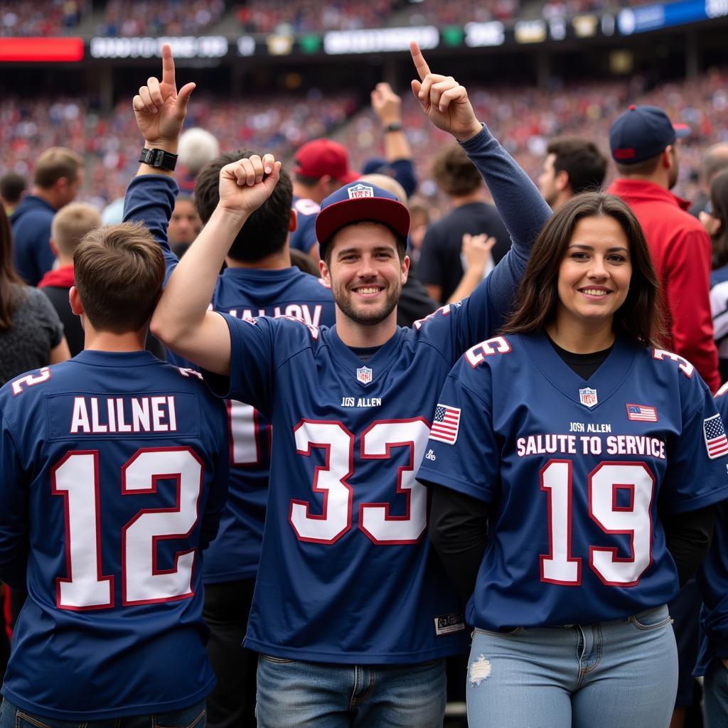 Fans proudly displaying their Josh Allen Salute to Service jerseys