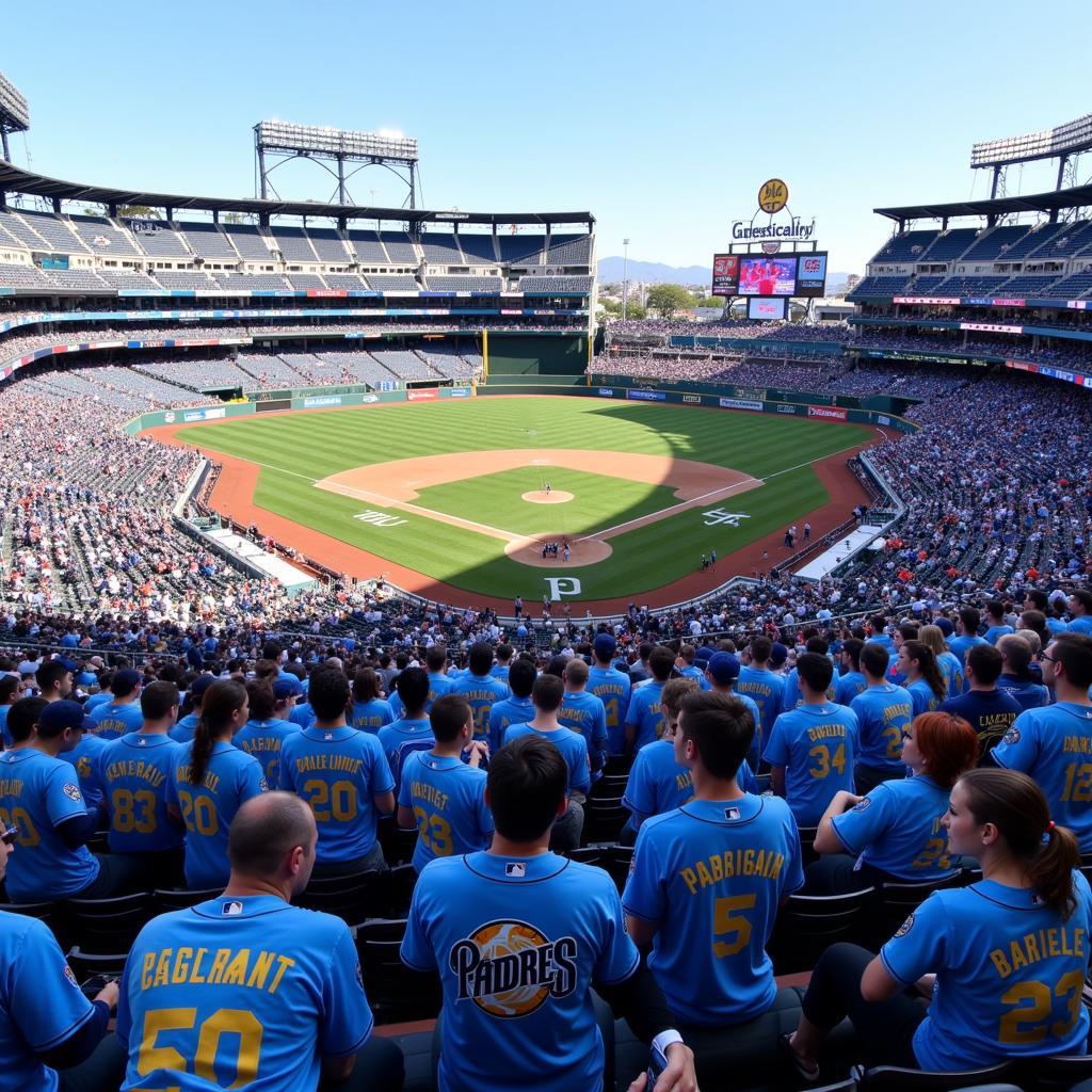 Fans Wearing Padres Blue Camo Jerseys at Petco Park