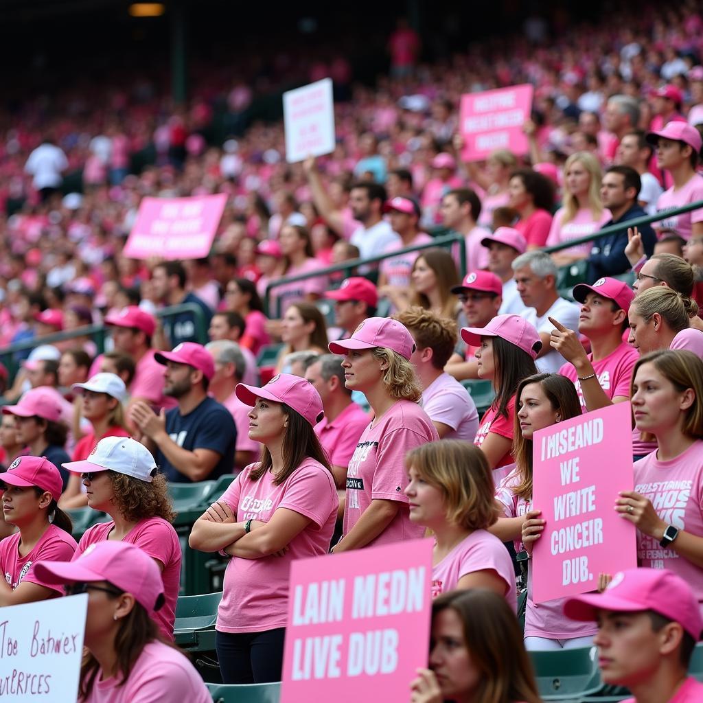 Fans Show Support for Breast Cancer Awareness at a Baseball Game