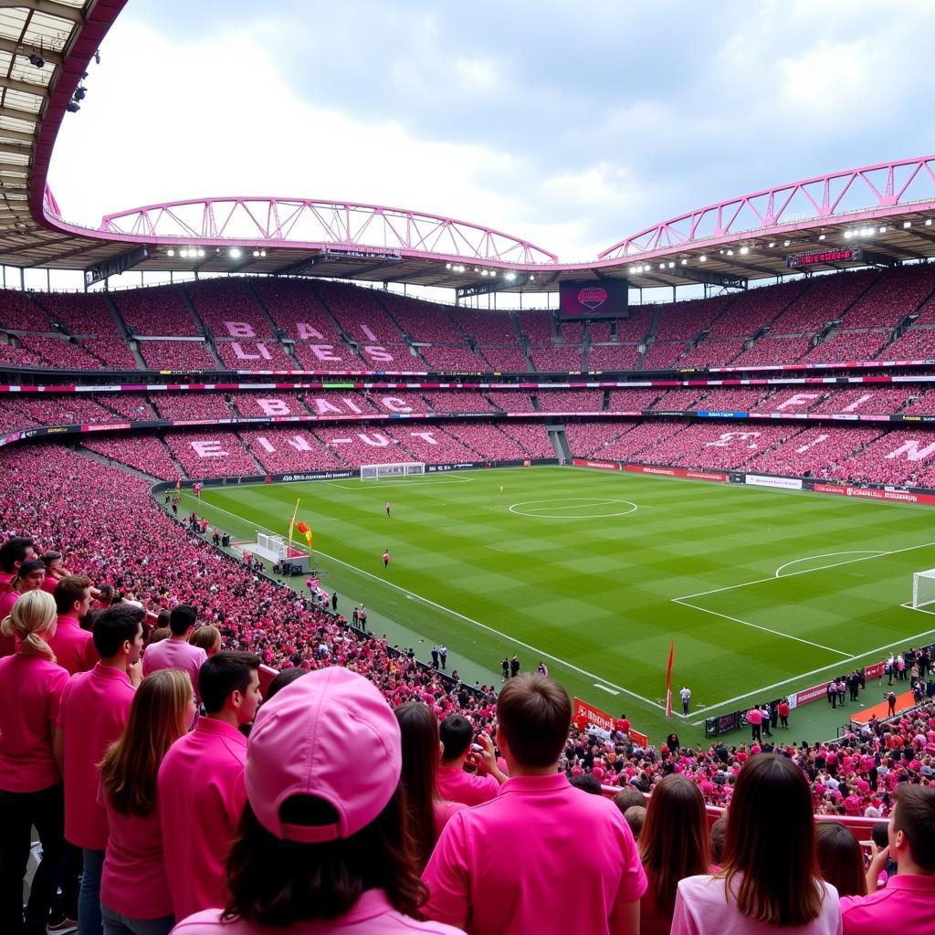 Fans wearing pink in support of breast cancer awareness