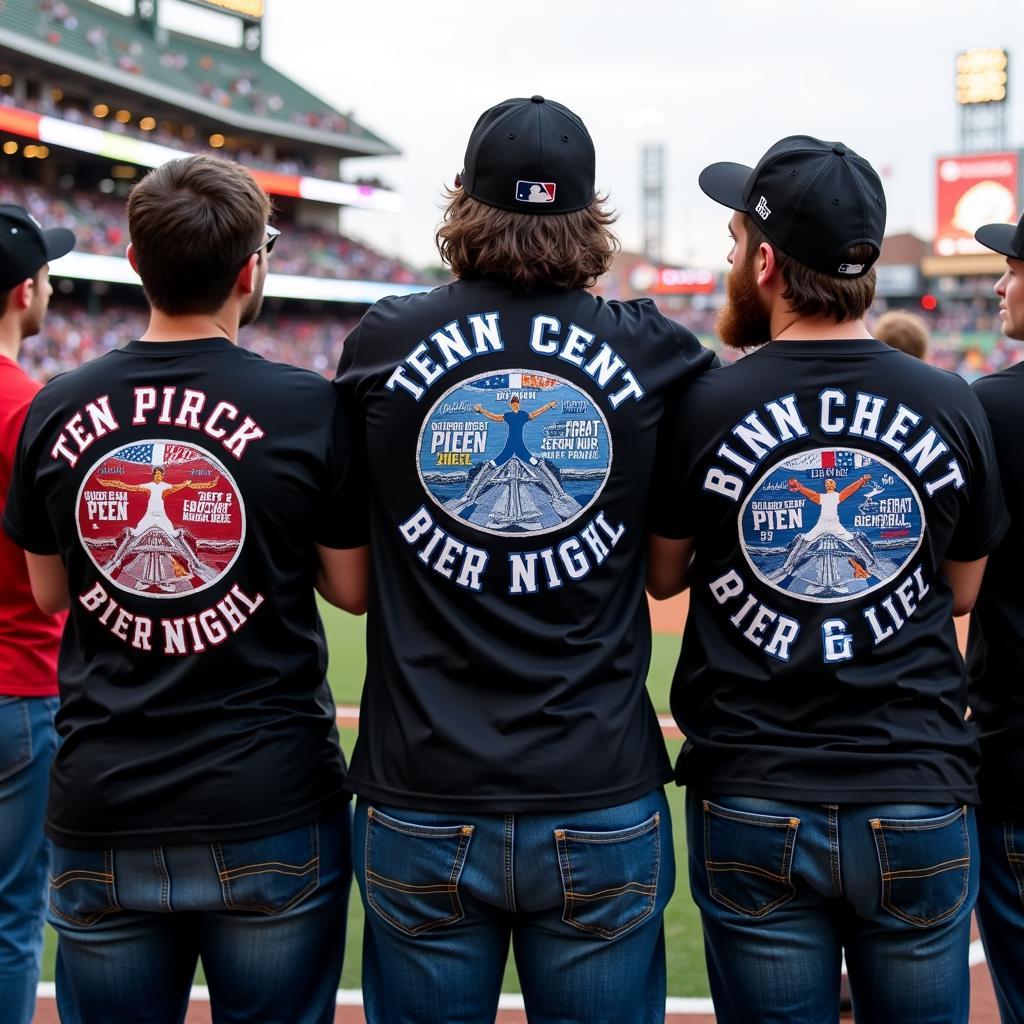 Fans Wearing Ten Cent Beer Night T-shirts at a Baseball Game