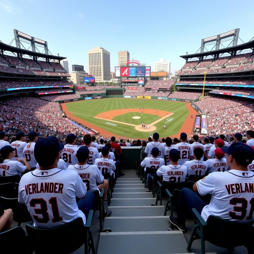 Fans wearing Verlander jerseys at Comerica Park