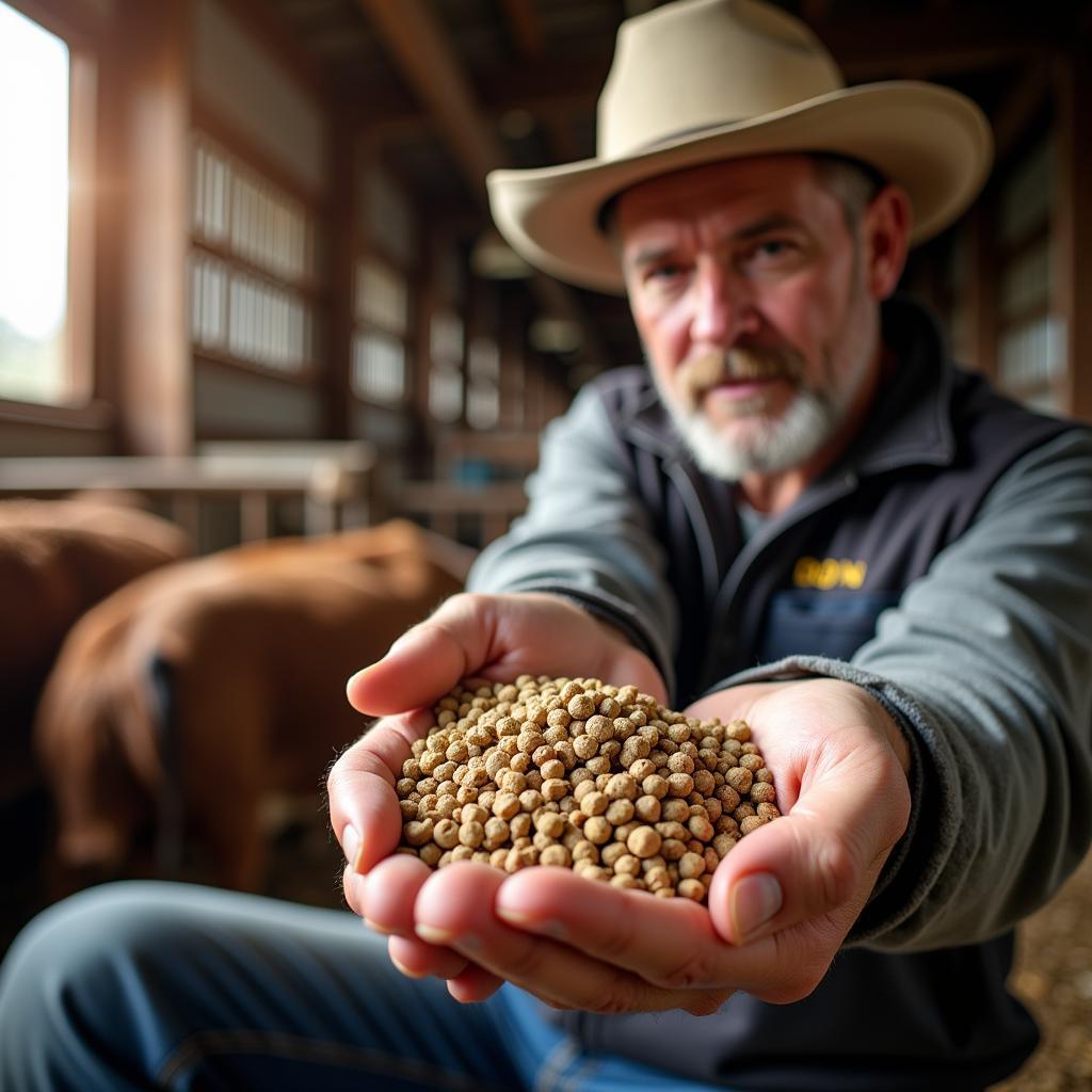 Farmer Checking Don Roberto Feed Quality