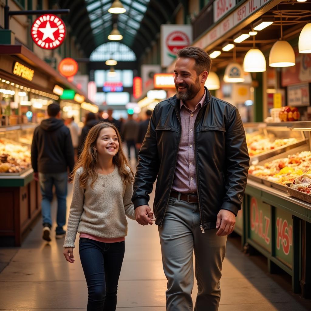 Father and daughter exploring Grand Central Market on Father's Day in Los Angeles