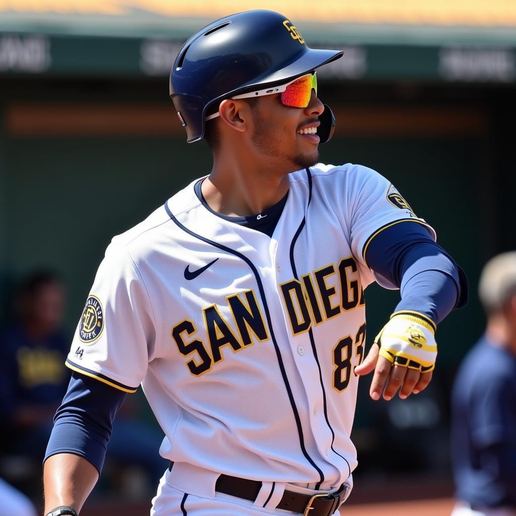 Fernando Tatis Jr. wearing his signature Oakley sunglasses