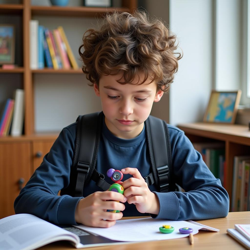 Student Using Fidget Backpack for Calm and Focus While Studying