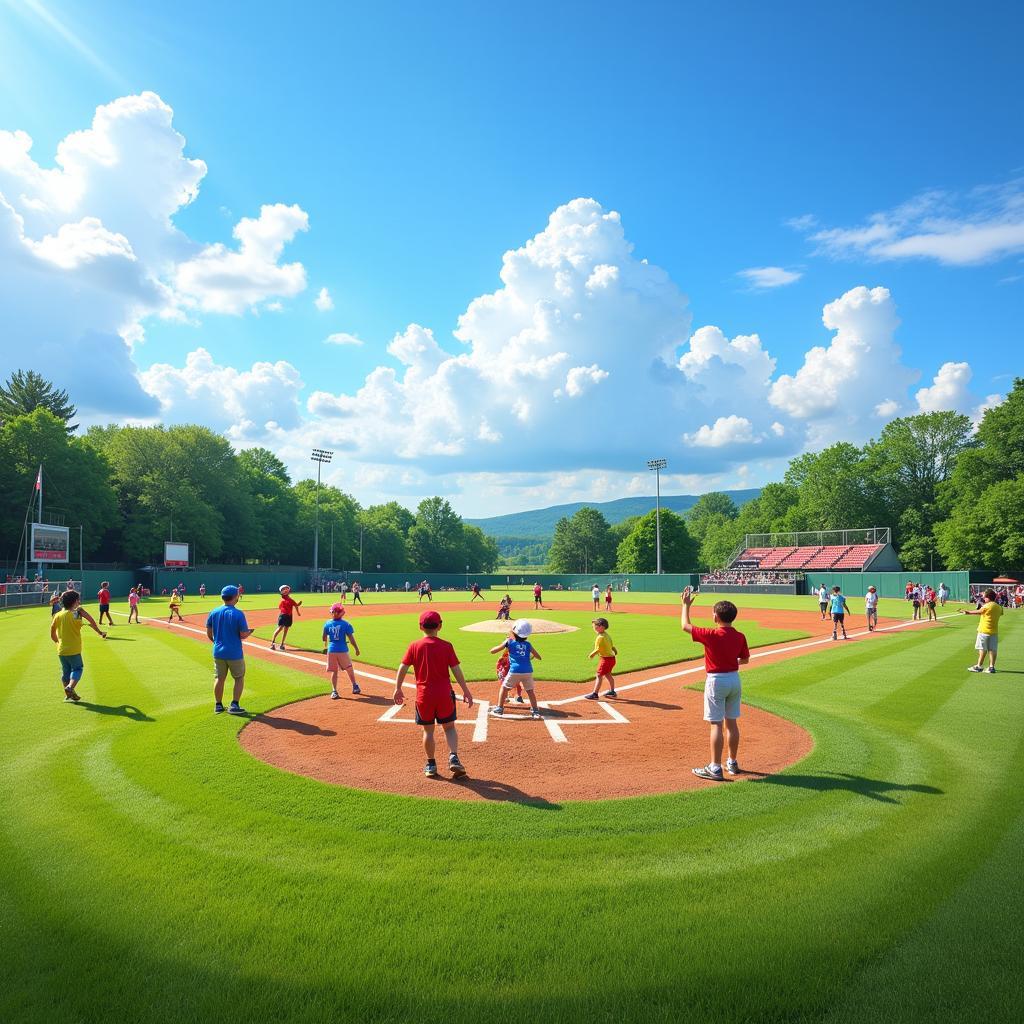 Youth baseball tournament at a Field of Dreams-style facility