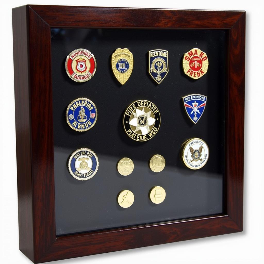 First Responder Challenge Coins Displayed in a Case