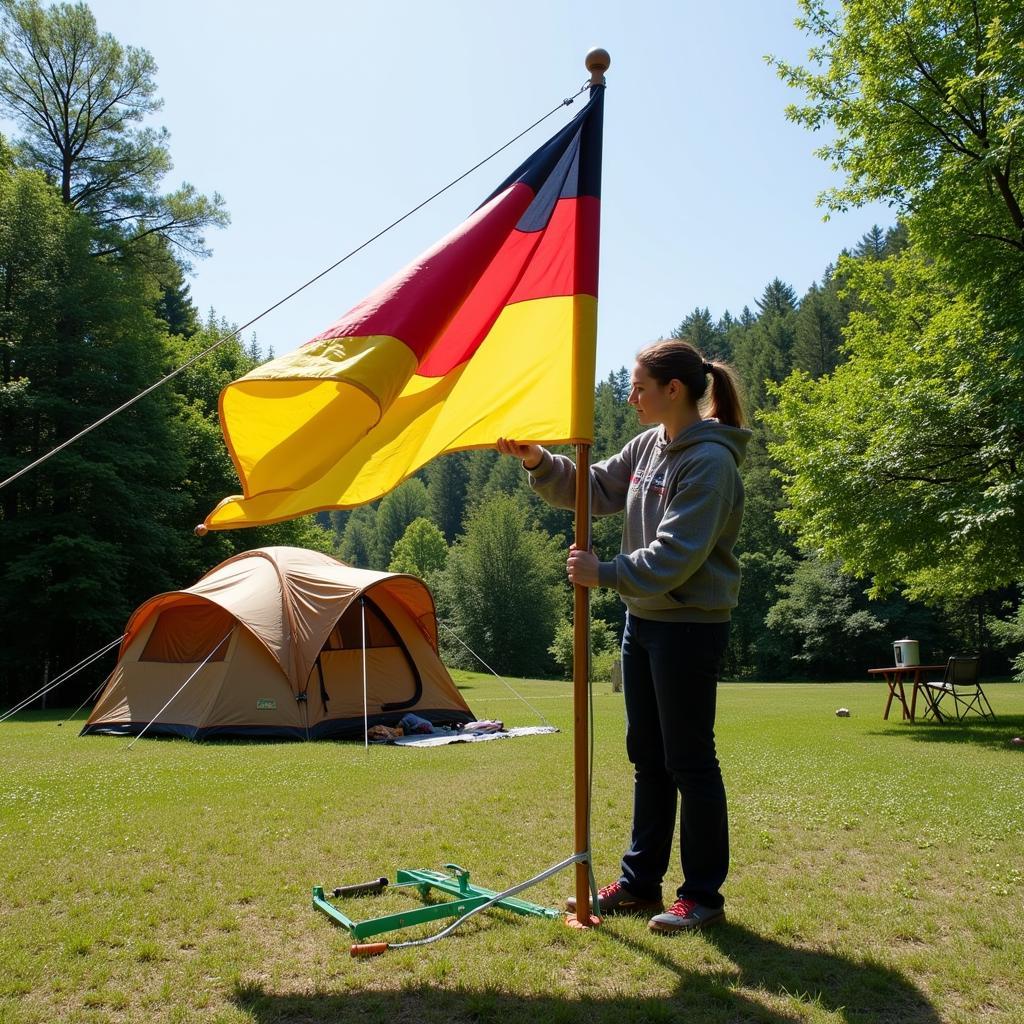 Setting up a Flag Pole at a Campsite