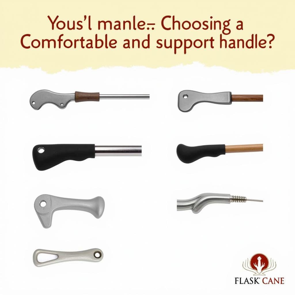 Various Handle Designs for Flask Cane Walking Sticks