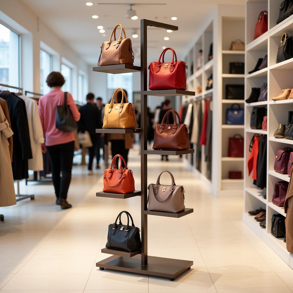 Floor-standing Handbag Display Rack in a Boutique Setting