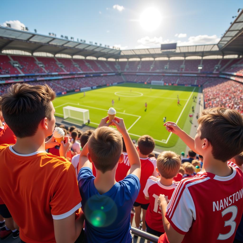 Football fans enjoying ice cream polos during a match