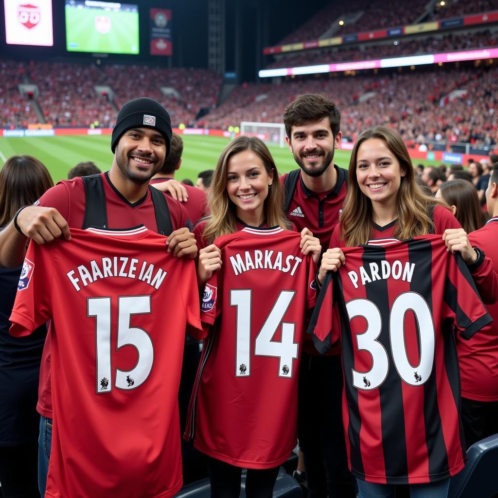 Football Fans Showing Off Their Personalized Jerseys