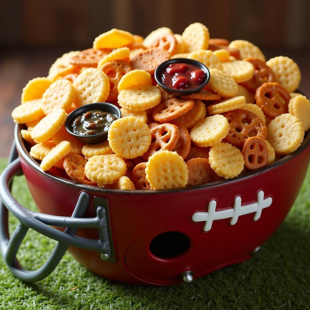 Football Helmet Snack Bowl Filled with Snacks