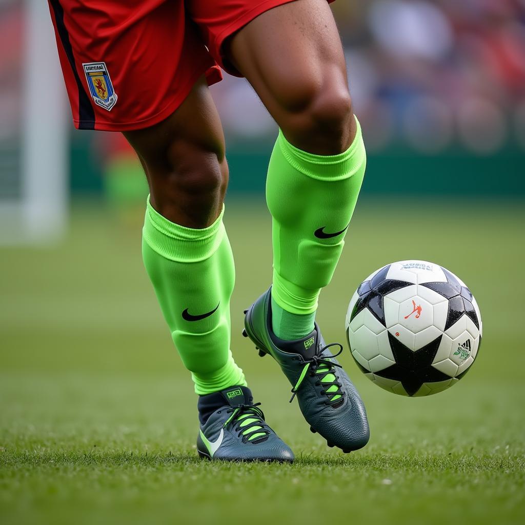 Football player wearing green socks