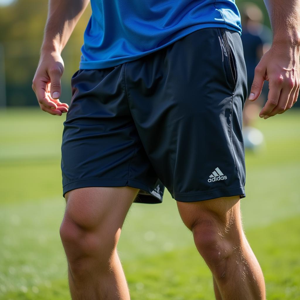 Close-up of a football player wearing padded shorts