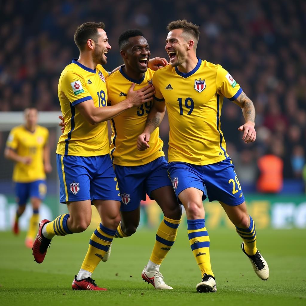 Football Players Celebrating Goal - Team Unity