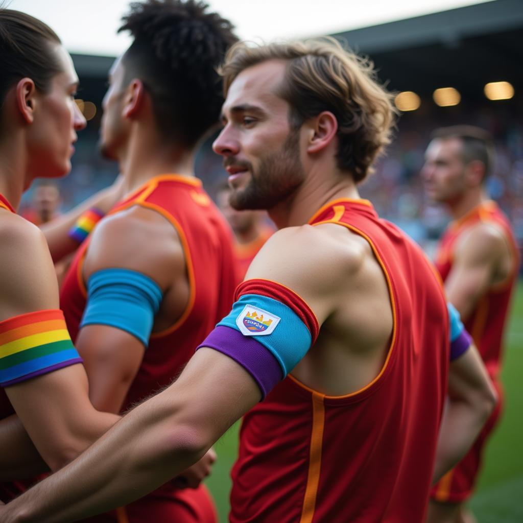 Football Players Wearing Rainbow Armbands in Solidarity