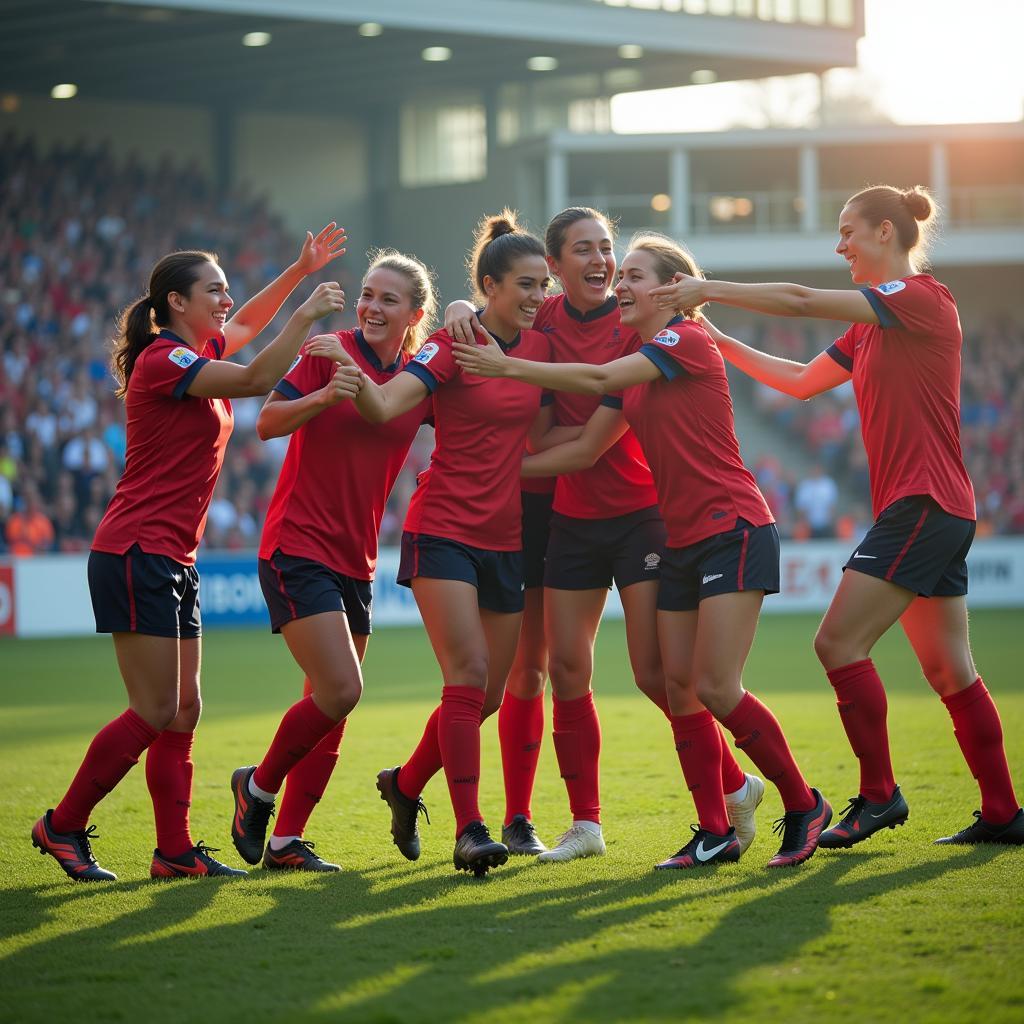 A football team celebrating their victory, emphasizing the importance of shared success and team unity