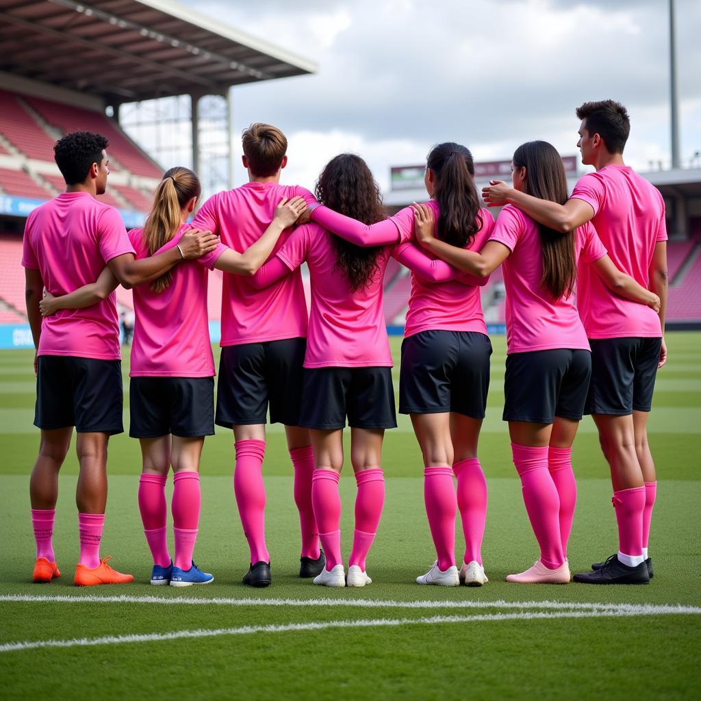 Football Team Wearing Pink Socks