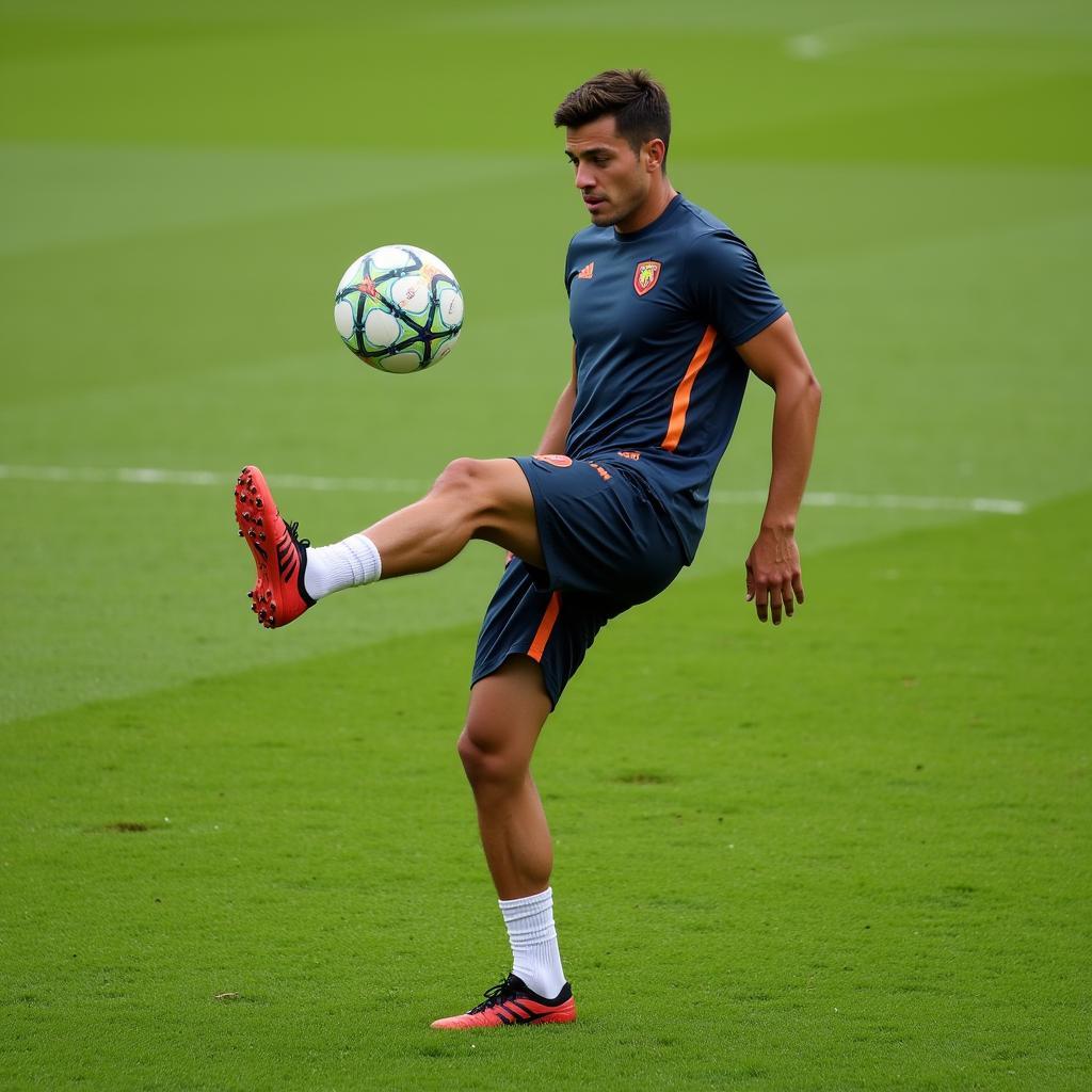 Footballer Practicing Balance and Control Drill