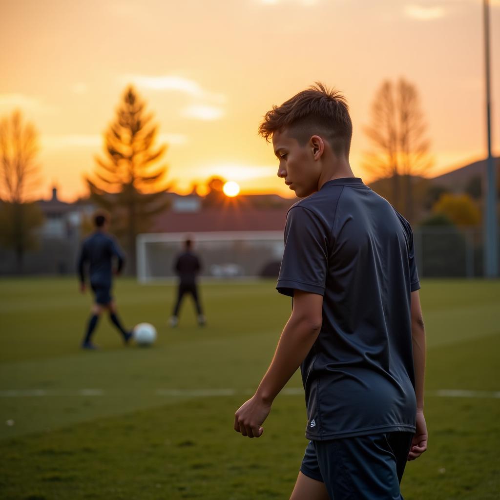 Footballer Practicing Drills Alone