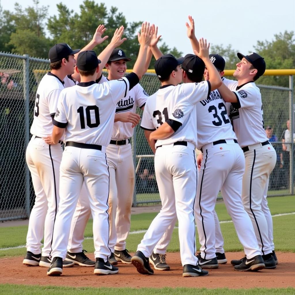 Team celebrating a win at a Fort Myers baseball tournament