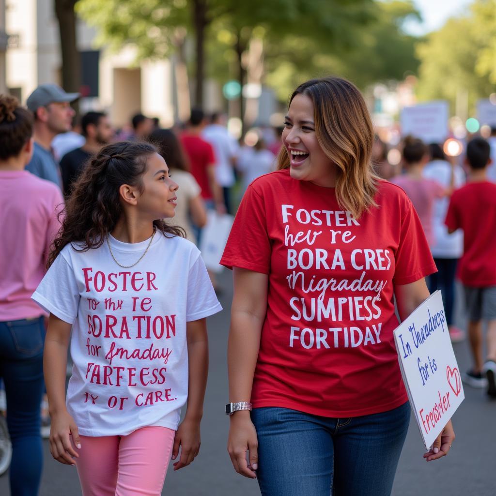 Foster Care Awareness Event with People Wearing T-Shirts