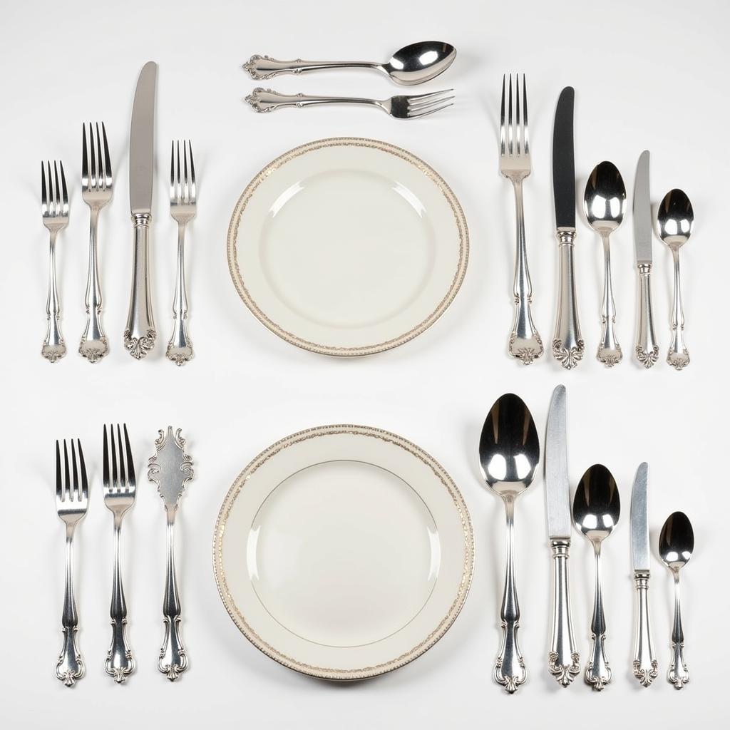 A complete table setting showcasing the Francis the First silverware pattern.