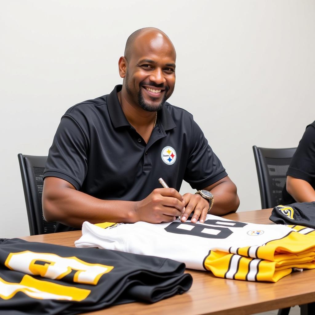 Franco Harris Signing a Steelers Jersey